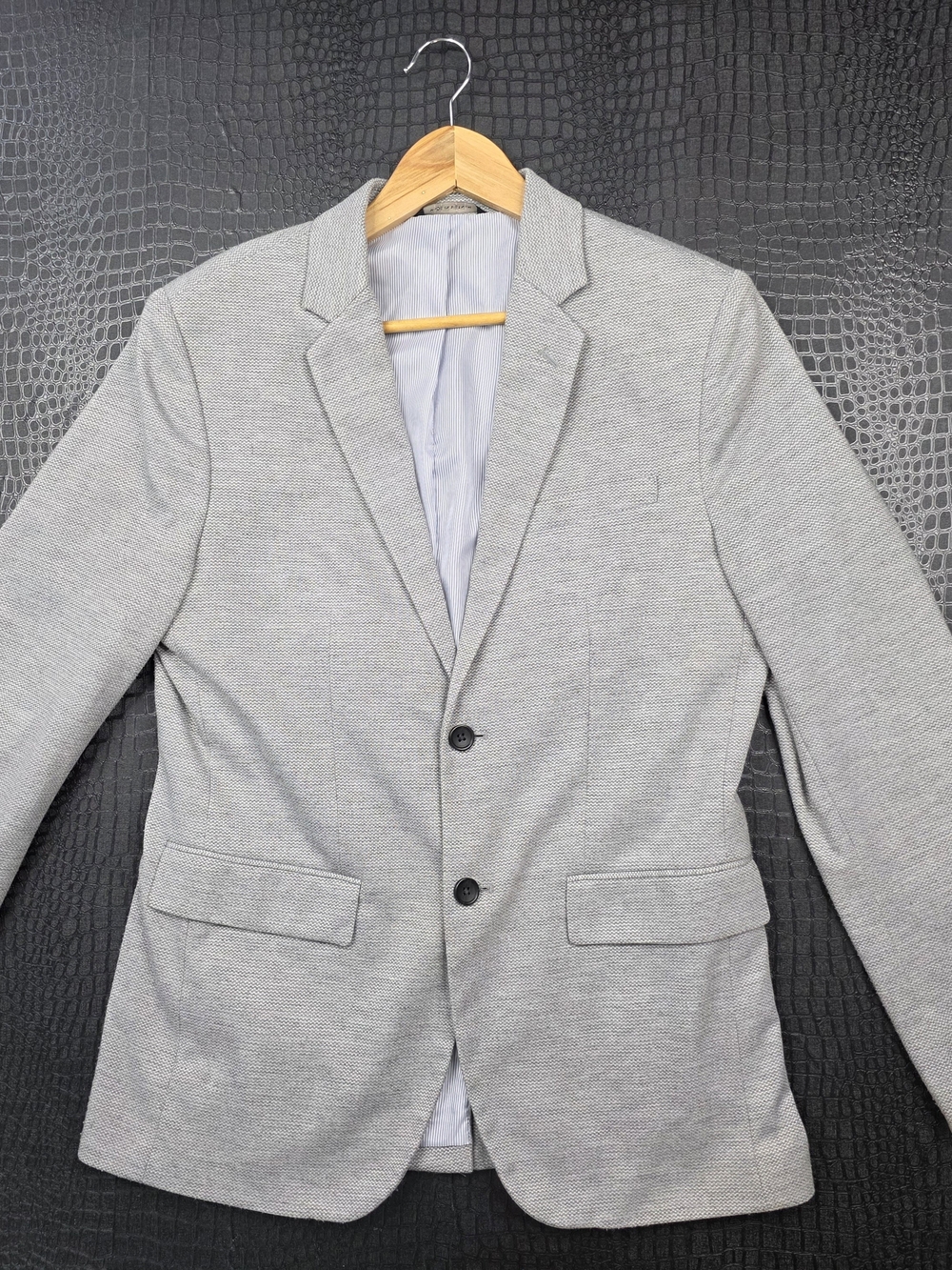 Banana Republic Blazer 40R Tailored Slim Fit Textured Knit Light Grey